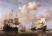 VELDE, Willem van de, the Younger Calm: Dutch Ships Coming to Anchor  wt Spain oil painting artist